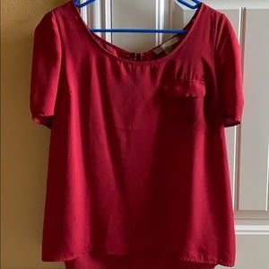 red polyester forever 21 top with puff-like sleeve